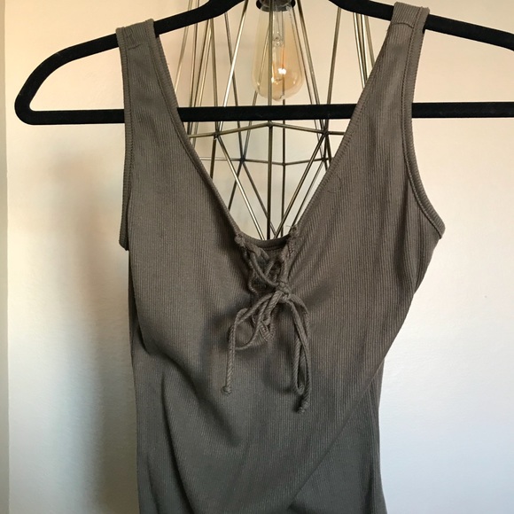 Timing Tops - Olive Green Tie Front Bodysuit!